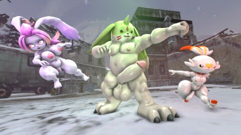 3d anthro areola big_penis breasts digital_media_(artwork) eyebrows eyeshadow female fur generation_8_pokemon genitals gunfire_reborn hair hi_res lagomorph leporid lipstick makeup male mammal mightyk mightyk7 nintendo penis pink_eyebrows pink_eyeshadow pink_hair pink_lipstick pokemon pokemon_(species) pussy rabbit red_eyes scorbunny slightly_chubby slightly_chubby_anthro slightly_chubby_female tao_(gunfire_reborn) white_body white_fur