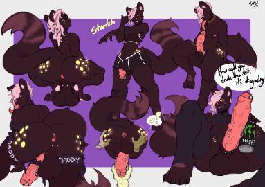 absurd_res anthro anus ass balls bedroom_eyes big_balls big_penis black_body black_fur cheek_tuft clothing collar crouching dialogue disembodied_hand domestic_cat english_text erection facial_tuft felid feline felis femboy footwear frenum_ladder frenum_piercing fur genital_piercing genitals ghost_hands guiche_piercing hair half-closed_eyes hi_res huge_balls huge_cock humanoid_genitalia humanoid_penis inviting iris_(inkaaay) ladder_piercing long_hair long_tongue male mammal markings monster_energy monster_energy_can mrlynxiee narrowed_eyes pawpads paws penis penis_piercing piercing pink_pawpads prince_albert_piercing seductive smile smirk smug smug_face socks solo sound_effects speech_bubble spots spotted_body spotted_fur spotted_markings text toeless_footwear toeless_legwear toeless_socks toeless_stockings tongue tuft vein veiny_penis yellow_spots