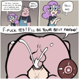 1boy 1girls bald comic dialogue dubious_consent english english_text female genderswap genderswap_(mtf) genital_swap glasses impregnation instant_loss_2koma internet_controversy light_skin male mallorie_jessica_udischas mating_press new_guy purple_hair pussy rule_63 thehenwithatie twitter vaginal vaginal_penetration vaginal_sex