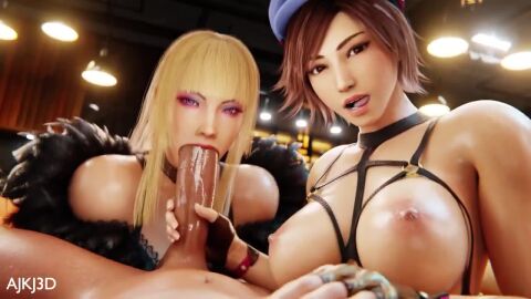 2girls 3d 3d_animation ajkj animated blowjob emilie_de_rochefort fellatio female female_focus handjob kazama_asuka male sex short_video shorter_than_10_seconds sound tagme tekken tekken_8 video