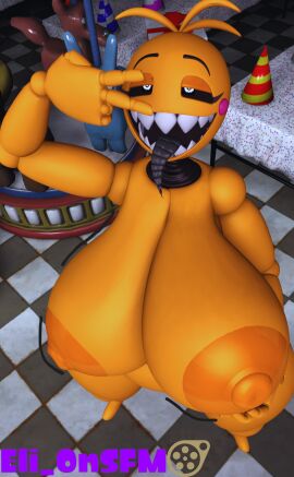 3d 4k areola areolae ass big_areola big_ass big_breasts big_nipples big_thighs black_sclera breast_grab breasts breasts_bigger_than_head breasts_out chica_(fnaf) curvaceous female five_nights_at_freddy's five_nights_at_freddy's_2 fnaf fully_nude half-closed_eyes hi_res highres huge_breasts indoors long_tongue naked naked_female naughty_face open_mouth peace_sign posing raised_eyebrows robot robot_girl sfm sharp_teeth smile smiling solo source_filmmaker standing staring_at_viewer tongue tongue_out toy_chica_(cyanu) toy_chica_(fnaf) v v_over_eye watermark