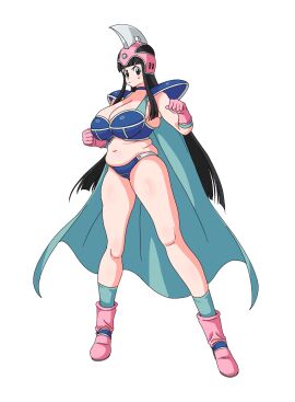 big_breasts bikini_armor black_hair boots breasts cape chichi chichi's_armor chichi's_helmet chubby chubby_female dragon_ball dragon_ball_(classic) dragon_ball_z dragonball female gloves helmet large_breasts long_hair socks
