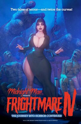 3d big_ass big_breasts black_dress black_hair breasts chains cleavage cleavage_dress clothing female horror horror_movie human large_breasts leggings milkies monster movie_poster movie_theater mummy nonsexual pale_skin solo_female thin_waist voluptuous