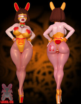 3d anal ass big_ass big_breasts body_modification bodysuit breasts bunny_ears bunnysuit buttplug female giant_breasts hypnosis ibex-cg large_buttplug mind_break mind_control mymaid_(ibex) scooby-doo solo solo_female text_on_buttplug velma_dinkley