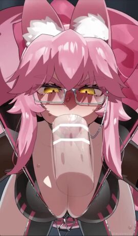 1boy 1girls absurdres after_fellatio animal_ear_fluff animal_ears animated audible_ejaculation blush breasts cum cum_in_mouth cum_overflow cumshot_in_mouth deepthroat fate/grand_order fate_(series) fellatio female fox_ears glasses grey-framed_eyewear highres irrumatio koyanskaya_(fate) large_breasts long_hair longer_than_10_seconds longer_than_30_seconds male mizumizuni open_mouth oral penis pink_hair pov shorter_than_one_minute snot_shot sound straight swallowing_cum swallowing_penis_while_deepthroat sweat tagme tamamo_(fate) tongue tongue_out tongue_out_blowjob video yellow_eyes