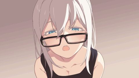 animated asutora asutora-chan bare_shoulders black-framed_eyewear black_tank_top blue_eyes brown_background closed_eyes collarbone colored_eyelashes cum cum_on_body cum_on_eyewear cum_on_hair ejaculation eyelashes facial female glasses hair_between_eyes half-closed_eyes looking_at_viewer mole mole_under_eye open_mouth original portrait sidelighting solo tank_top white_hair