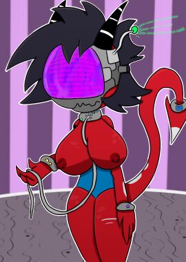 alternate_costume brainwashed breasts collar demon_girl drone droneification female_only helluva_boss hypnosis hypnotic_visor leash mask millie_(helluva_boss) mind_control tail tcross tech_control