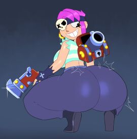1girls ass big_ass big_butt brawl_stars clothed clothing female penny_(brawl_stars) sitting smile solo_focus squatting supercell zrfurious