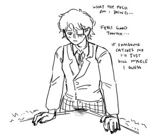 1cuntboy cuntboy cuntboy_only daan_(fear_and_hunger) dialogue embarrassed embarrassed_male eyepatch fear_and_hunger fear_and_hunger:_termina grinding_through_clothes image_set intersex male painted_nails part_1 part_of_a_set pussy soldieryaoi solo suicidal_ideation text waistcoat washing_machine wet_pants wet_pussy