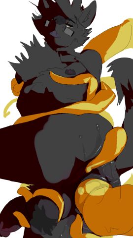 anal anal_sex anthro anthro_penetrated anus ass balls bodily_fluids canid canine canis erection eyewear eyewear_only fur genital_fluids genitals glasses glasses_only grey_body grey_fur hi_res humanoid_genitalia humanoid_penis low-angle_view male male_penetrated mammal nipples nude open_mouth penetration penis really_vile sex solo tail tentacle tentacle_around_penis tentacle_around_waist tentacle_in_ass tentacle_penetration tentacle_sex wearing_glasses wolf yellow_eyes