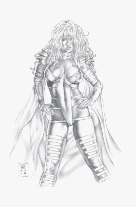 black_and_white breasts emma_frost female female_only gene_espy hellfire_club large_breasts marvel marvel_comics nipple_bulge phoenix_five traditional_art traditional_media_(artwork) white_queen x-men