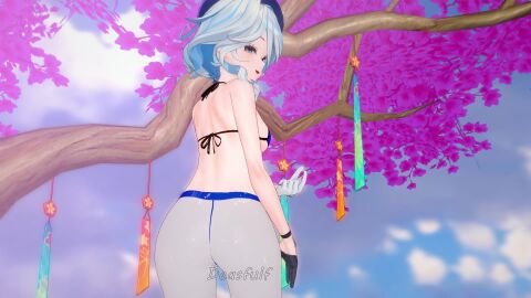 animated ass ass_crack ass_focus blue_eyes dancing flexing furina_(genshin_impact) genshin_impact mmd music tagme video