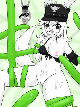 1girls areolae aufcl4483 bikini_top bra breasts bunny_ears female glasses green_tentacles hat hypnotic_eyes imminent_penetration kemonomimi nipples one_breast_out open_mouth pussy reference_image restrained restrained_by_tentacles roblox roblox_avatar robloxian self_upload stomach sweating tagme tail tentacle tentacle_rape tentacles thighs white_hair white_skin