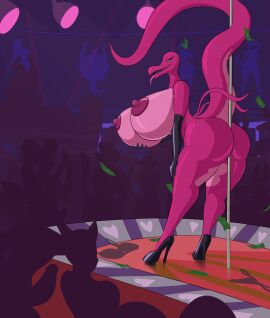 absurd_res ass big_ass big_breasts big_butt biskblizk breast_grab breasts calypso_(venus_renard) clothing crowd female footwear generation_7_pokemon gloves group hand_on_breast handwear hi_res high_heels huge_ass huge_breasts huge_butt latex latex_clothing latex_gloves latex_handwear legwear money naked_footwear nightclub nintendo nipples pink_body pokemon pokemon_(species) pole pole_dancing salazzle shoes stage stripper_pole tail thick_thighs thigh_highs tongue tongue_out