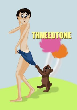 1boy barefoot blue_eyes blush brown_hair canine full_body glasses katsuki_yuuri looking_at_viewer male male_focus open_mouth shadow solo standing stuffed_animal stuffed_toy teddy_bear towel undressing