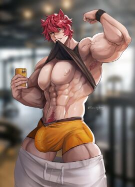 abs bara big_pecs bulge fartingdoggi heartsteel_series heartsteel_sett large_pectorals league_of_legends male male_focus male_only muscles muscular muscular_male muscular_thighs pants_down pecs pectorals phone sett shirt_lift solo solo_focus solo_male underwear yaoi
