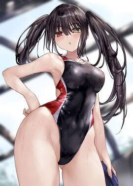 2d 2d_(artwork) asle ass bikini black_hair breasts date_a_live female light-skinned_female light_skin long_hair looking_down pool red_eyes solo solo_female thick_thighs thighs tokisaki_kurumi twintails