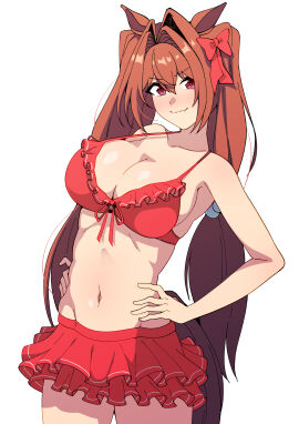 1girls 75ryrnyp9rtngjo animal_ears armpits belly belly_button bikini bikini_bottom bikini_only bikini_top breasts brown-haired_female brown_eyebrows brown_hair busty busty_female cleavage closed_mouth_smile collarbone daiwa_scarlet_(umamusume) dot_nose elbows eyebrows_visible_through_hair female female_focus female_only fingers grin hair_between_eyes hair_ribbon hands_on_hips hands_on_own_hips hands_on_own_waist hands_on_waist head_tilt high_resolution horse_ears hourglass_figure large_breasts lean_figure legs light-skined_female light-skinned_female light_skin long_hair looking_at_viewer narrow_waist navel purple-eyed_female purple_eyes red_bikini red_bikini_bottom red_bikini_top red_hair_ribbon red_ribbon red_swimsuit red_swimwear ribbon shoulders simple_background slender_body slender_waist slim_female slim_waist smile smiley_face smiling smiling_at_viewer smirk smug smug_expression smug_eyes smug_face smug_grin smug_smile solo standing swimsuit swimwear thick_thighs thighs thin_waist tilted_head umamusume v-line white_background wide_hips