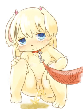 2d anthro blue_eyes bunny_girl cub ears_down female humiliation leash nude peeing pussy squatting tears uncensored white_background