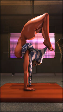 1girls 3d ahsoka_tano alien ass big_ass big_breasts breasts casual dark_skin female foab30 handstand nipples nude nudist orange_skin solo star_wars stretching togruta