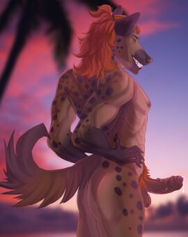 2024 5_fingers abs anthro aroused ass athletic athletic_anthro athletic_male back_muscles balls beach_background biceps big_balls big_penis bodily_fluids brown_body brown_fur brown_nose claws closed_eyes colored cum digital_drawing_(artwork) digital_media_(artwork) erection evening eyewear fangs fingers fluffy fluffy_tail foreskin fur genital_fluids genitals glans hair hands_on_hips hi_res humanoid_genitalia humanoid_penis hyena l-mafia-l long_penis male mammal markings multicolored_body multicolored_fur muscles muscular muscular_anthro muscular_male nipples nude palm_tree pecs penis plant precum pubes raza_van_der_merwe rear_view red_hair shaded smile solo spots spotted_body spotted_fur spotted_hyena sunglasses sunset tail teeth tied_hair tree uncircumcised vein veiny_penis yellow_eyes