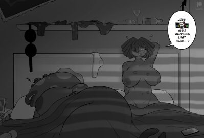 after_sex alcohol animal_humanoid animate_inanimate anthro bed bed_sheet bedding bedroom beverage big_breasts bottle bra breasts button_(fastener) button_eyes cellphone closed_eyes clothing container cup device discarded_clothing discarded_underwear doll drinking_glass duo electronics english_text female female/female furniture gastropod gastropod_humanoid glass glass_container glass_cup glitch_productions gloink gloink_queen hair hi_res humanoid hungover kiss_mark kiss_mark_on_belly kiss_mark_on_chest kiss_mark_on_face leponsart lipstick living_doll living_toy makeup mollusk mollusk_humanoid monochrome monster monster_yuri morning_after multi_eye nightstand nipples nude open_mouth phone pillow polka_dots ragatha_(tadc) ragatha_(the_amazing_digital_circus) sex_toy sketch sleeping slug slug_humanoid sound_effects teeth text the_amazing_digital_circus under_blanket underwear vowelless vowelless_sound_effect wine wine_glass yarn yuri zzz