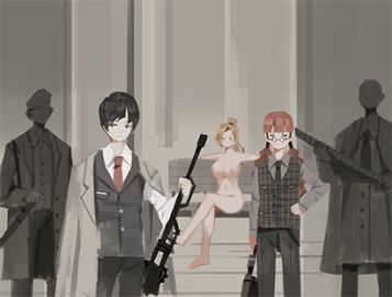 1other 2boys 2d 2d_(artwork) 2d_artwork 2girls ambiguous_gender angry angry_face aqua_eyes arms_on_bench arms_spread artstyle_imitation background_character background_characters bald bald_male bench big_thighs black_eyes black_hair blonde_hair blue_eyes breasts breasts_bigger_than_head brown_vest buttons circular_glasses clothed clothed_female clothed_female_nude_female clothed_male clothed_male_nude_female clothing coat coat_on_shoulders collared_shirt color colored completely_naked completely_nude eyebrows eyelashes faceless_ambiguous faceless_character faceless_male feet female fully_clothed fully_clothed_female fully_clothed_male glasses glasses_down glasses_on_head grey_coat grey_pants grey_vest hand_on_hip hat holding_object holding_weapon huge_breasts leg_up library_of_ruina light-skinned_female light-skinned_male light_skin long_sleeve_shirt long_sleeves looking_at_viewer low_res lowres male male/female/female mika_(library_of_ruina) naked naked_female navel neutral_expression nipples no_visible_genitalia nude nude_female olga_(library_of_ruina) pants pinstripe_pants pinstripe_pattern plaid_vest pointy_chin polearm ponytail project_moon rain_(library_of_ruina) red_hair red_tie serrated shadow shirt shortstack sitting sitting_on_bench sleeveless_vest spread_arms standing sword tagme tan_shirt thighs tie tied_hair trio_focus vest video_game video_game_character video_games weapon weapons white_collared_shirt white_shirt