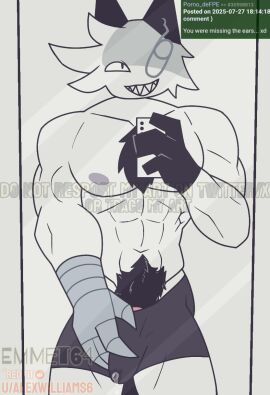 1_eye 1boy 2025 abs alternate_body_type alternate_version_available animal_ears animal_genitalia animal_penis bara beefy biceps black_fur black_gloves boner boner_under_clothes boxer_briefs buff bulge bulge_grab bulge_through_clothing bulge_under_clothes canine_penis chest_hair chest_tuft clawed_fingers claws clip color colored edgyverse emmet64 enigmaverse fixed_version fpe fpe_oc front_view fundamental_paper_education fundamental_paper_education_oc gay gloves grey_underwear hairy_chest half-erect hand_on_penis holding_penis holding_phone horn hunk ibispaint knot_in_sheath knotted_penis male male_only mechanical_arm mechanical_hand mirror mirror_selfie muscles muscular muscular_arms muscular_legs muscular_male muscular_thighs no_ai not_ai_generated pecs pectorals penis phone pink_glans pink_penis precum precum_bubble precum_drip pubes pubic_hair ralph_(edgyverse) robotic_arm self_upload selfie sharp_teeth sheath smile smirk smirking solo solo_male standing stolen_clothes thick_thighs topless topless_male underwear white_hair wolf_humanoid wolf_tail yaoi
