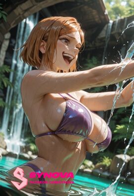 ai_generated big_ass big_breasts bikini jujutsu_kaisen jungle kugisaki_nobara nobara_kugisaki outdoors ryuuziken01 short_hair waterfall