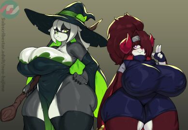 big_breasts breasts cleavage female furry huge_breasts hyper_breasts neo_hajime rivara_lumen thick_thighs tsubaki_blackfire wide_hips