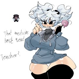 (not)_littletale aged_up breasts candy do_not_the_little drooling evil female female_sans freaky_science_sans gloves large_breasts rebootedmp3g rule_63 sans sans_(littletale) sans_au stockings thick_thighs thighhighs undertale undertale_au unknown_artist white_hair why_i_posted_this