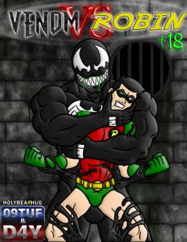 09tuf 2boys batman_(series) comic crossover dc dc_comics dick_grayson domination light-skinned_male light_skin male male/male male_only marvel marvel_comics muscles muscular muscular_male robin_(dc) robin_(dick_grayson) saliva slime speedo spider-man_(series) symbiote tentacle tongue venom_(marvel) yaoi