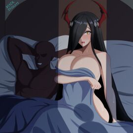 azur_lane bed caught_in_the_act cheating cheating_(relationship) cheating_female cheating_mother cheating_on_son cheating_wife dark-skinned_male dark_skin female friedrich_der_grosse_(azur_lane) interracial male motherly_cuckold netorare netorase ntr red_horns son_cuck tagme xenial_iniquity