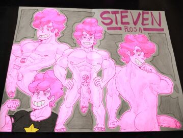 1boy ass big_ass big_butt big_chest big_cock big_penis chad_steven flaccid flexing flexing_arms flexing_bicep gem_(species) gem_on_belly huge_ass huge_cock huge_dick huge_penis large_ass large_cock large_dick large_penis male male_only naked naked_male pecs pectorals penis pink_body pink_eyes pink_hair pink_nipples pink_nose pink_skin pink_steven somo steven_quartz_universe steven_universe tagme traditional_media_(artwork)