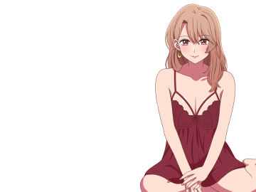 1girls adult bare_arms bare_legs bare_shoulders bare_skin bare_thighs blush breasts brown-eyed_female brown-haired_female brown_eyes brown_hair camisole cleavage collarbone dot_nose earrings feet female female_focus female_only fingernails fingers hair_on_shoulder hair_on_shoulders legs light-skinned_female light_skin lips lipstick long_hair medium_breasts milf oshi_no_ko red_camisole saitou_miyako shoulders simple_background sitting sitting_on_floor sitting_on_knees slender_body slender_waist slim_female slim_waist smile smiling smiling_at_viewer soles solo thighs thin_waist user_hdsm2884 white_background