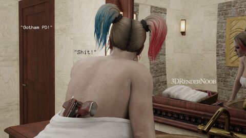 1girls 3d 3drendernoob batman_(series) blender_(software) blender_cycles breasts concealed_weapon dc dc_comics female female_only harley_quinn harley_quinn_(injustice) injustice_2 large_breasts pistol solo solo_focus video_game_character