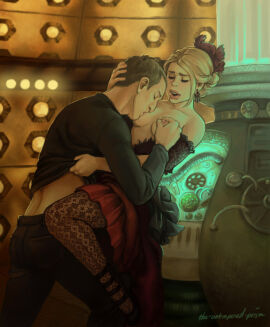 1boy 1girls billie_piper blonde_hair breast_sucking breasts breasts_out christopher_eccleston closed_eyes companion_(doctor_who) doctor_who dress female male ninth_doctor nipple_tweak nipples rose_tyler stockings straight sucking_nipples tagme tardis tardis_interior the-untempered-prism the_doctor victorian_dress
