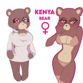 anthro anthropomorphic bear beargirl blue_eyes bodysuit breasts brown_body concept_art cute_expression eyes_half_open eyeshadow female furry_female kardashianbody mammal pink_eyes rule_63 sexy teddy_bear