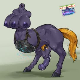 3_breasts anthro armless blonde_hair breasts crotch_head equine_taur futanari genitals hair herm intersex larru-larru multi_breast nude penis penis_tongue purple_body pussy pussy_neck taur unusual_anatomy unusual_anatomy_placement unusual_genitalia_placement unusual_penis_placement unusual_pussy_placement what