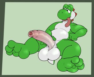 barefoot big_penis dinosaur feet green_body green_fur green_skin large_penis male male_only mario_(series) nintendo penis rokie38 super_mario_bros. tongue tongue_out yoshi