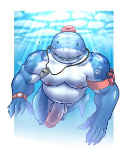 2024 absurd_res anthro areola armband backwards_baseball_cap backwards_hat balls bara baseball_cap belly biceps big_balls big_muscles big_penis blueovenmitts border bubble chubby chubby_male claws clock clothing deltoids dot_eyes epic_games fin fish fortnite front_view genitals glans gradient_background half-erect hat headgear headwear hi_res humanoid_genitalia humanoid_penis looking_at_viewer male male_only marine musclegut muscles muscular muscular_anthro muscular_male navel nipples non-mammal_balls non-mammal_nipples nude pecs penis safety_first_steve shark sharp_teeth simple_background skinny_dipping smile solo swimming teeth underwater watch water whistle_(object) white_border yaoi