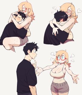 1boy 1girls armpits asking_for_it bigger_male blush bracelet breasts camisole cleavage colo comforting cuddling eyebrows female freckles fully_clothed glasses happy head_on_breasts hugging kyler_(colo) long_hair looking_at_partner male needy one_eye_closed original peeking_out plump pressing_against rita_(colo) shirt shorts sitting socks standing straight sweet_hex tank_top thick_thighs wholesome