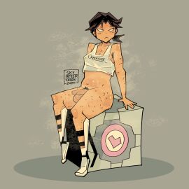 1futa armpit armpit_hair armpits asian_latina ass balls better_version_at_source bottomless breasts brown_hair chell clothed clothing crop_top futa_armpit_hair futa_only futanari hairy hairy_armpits hairy_arms hairy_legs half_naked human intersex light-skinned_futa light_skin naked no_penetration nude partially_clothed penis portal_(series) short_hair sitting skyafterdark solo tiptoes trans_woman transfem twitter_sample