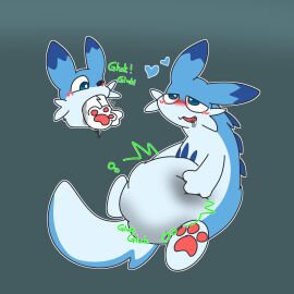 2024 absurd_res almost_fully_inside ambiguous_gender ambiguous_pred ambiguous_prey back_spikes belly big_belly blue_body blue_eyes blue_fur blue_heart blue_markings blue_spikes blush bodily_fluids body_in_mouth cheek_tuft chillet digital_media_(artwork) dipstick_ears drooling duo ear_markings facial_tuft fangs feral feral_on_feral flufpan fully_inside fur hand_on_belly heart_eyes heart_symbol hi_res inside_stomach looking_pleasured mammal markings motion_lines multicolored_body multicolored_ears multicolored_fur mustelid narrowed_eyes one_eye_closed onomatopoeia open_mouth oral_vore outline pal_(species) palworld pawpads paws pink_pawpads pocketpair red_blush rumbling_stomach saliva sequence simple_background solo sound_effects spikes spikes_(anatomy) stomach_bulge struggling struggling_prey swallowing tail teeth text tuft two-tone_body two-tone_fur vore white_body white_fur