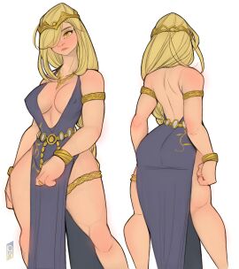 1girls alternate_hairstyle ass big_ass big_breasts blonde_hair breasts cleavage elden_ring female female_only fromsoftware light-skinned_female light_skin milf queen_marika_the_eternal solo standing thick_thighs tomphelippe wellington_phelippe