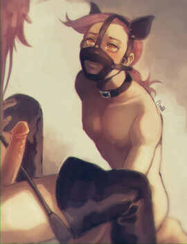 2boys diavolo erection finobb gay jojo's_bizarre_adventure male maledom malesub muzzle penis petplay pink_hair riding_crop vento_aureo vinegar_doppio yaoi