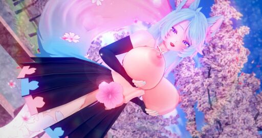 1girls 3d areolae ass big_ass blue_eyes blue_hair blue_nails breasts cherry_blossoms deluxe_rosie elbow_gloves female female_only fence fingerless_gloves flower flower_in_hair functionally_nude functionally_nude_female gloves hips holding_breast holding_breasts holding_own_breast hourglass_figure huge_breasts indie_virtual_youtuber lifting_breasts light-skinned_female light_skin lipstick long_hair looking_at_viewer multicolored_hair nipples no_bra no_panties open_mouth outdoors partially_clothed pink_hair silvervale skirt sky smile solo solo_female standing tail thick_thighs thighs thin_waist tongue topless tree trees virtual_youtuber wide_hips wolf_ears wolf_girl wolf_tail