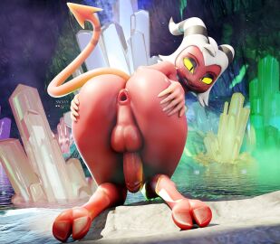 3d 3d_(artwork) 3d_model 3d_render 4k absurd_res absurd_resolution absurdres anus anus_focus artist_logo ass ass_focus balls blender blender_(software) blender_cycles butthole cave crossdressing crossdressing_male crystal crystal_cave femboy from_behind gaping gaping_anus gay gay_male gay_sex helluva_boss imp large_balls large_penis male/male male_penetrated male_penetrating male_penetrating_male moxxie_(helluva_boss) moxxie_(valorlynz) on_knees presenting presenting_anus presenting_hindquarters self_upload snuvvy snuvvyworks spread_ass spreading_ass yaoi