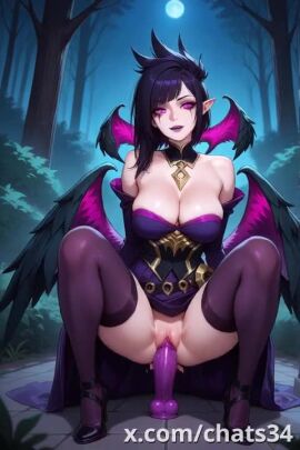 1girls ai_generated bare_shoulders belt blunt_bangs breasts bush cleavage collarbone detached_sleeves dildo dildo_riding dress female full_body huge_dildo imminent_penetration league_of_legends league_of_legends:_wild_rift lipstick long_sleeves looking_at_viewer makeup medium_breasts morgana night no_panties off-shoulder_dress outdoors pleated_dress pussy sex_toy shoes smile solo spread_legs strapless strapless_dress tagme thighhighs video