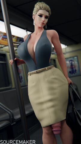 1futa 3d angela_ziegler artist_name big_breasts big_penis blonde_hair breasts carrying_bag casual_clothes cleavage clothed earrings futa_only futanari giant_breasts giant_penis hidden_penis huge_breasts huge_cock intersex mercy nipple_bulge nipples_bulge overwatch overwatch_2 penis penis_poking_out skirt solo sourcemaker subway_train train_interior